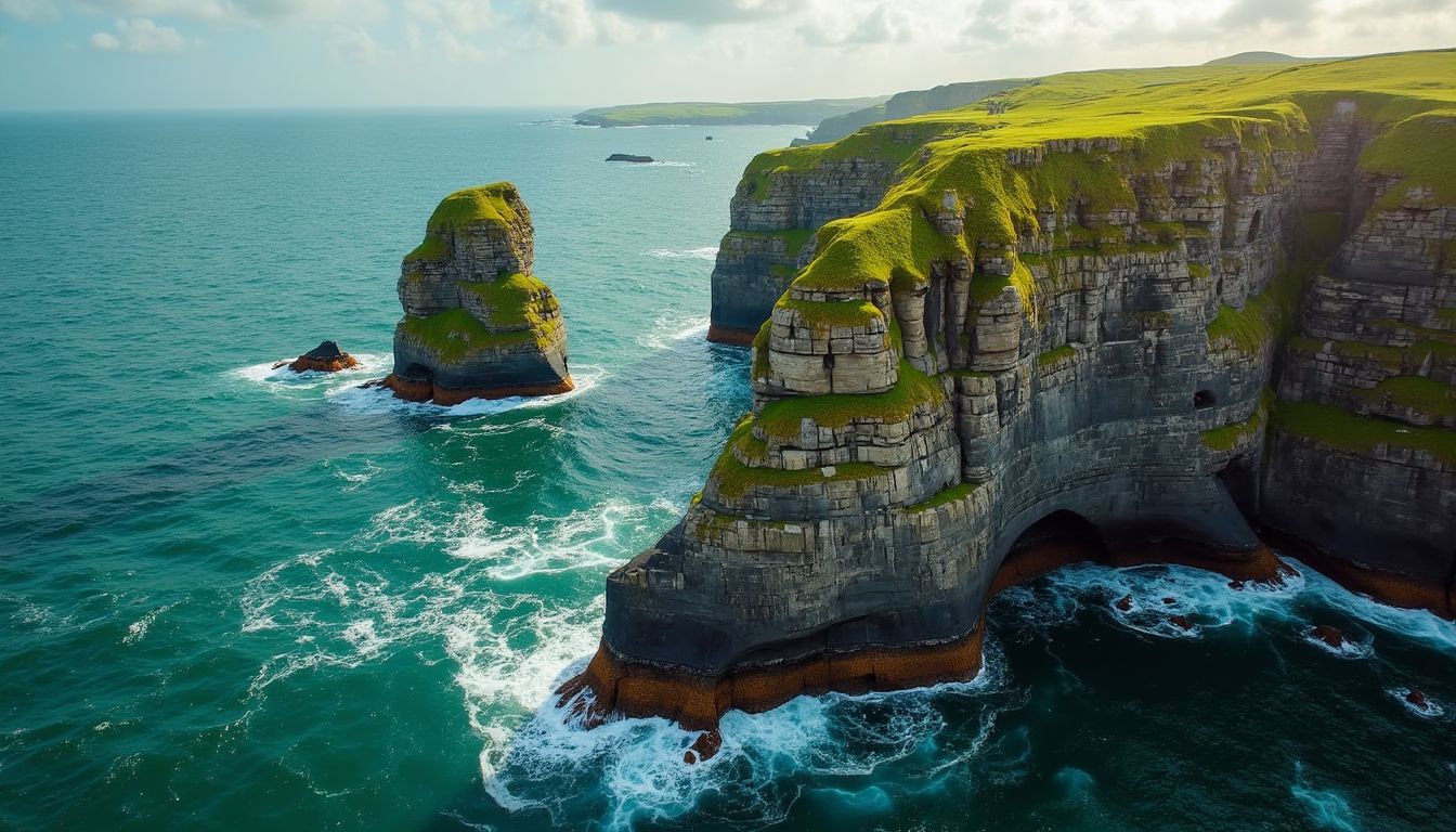 Amazing Drone view of Irish cliffs